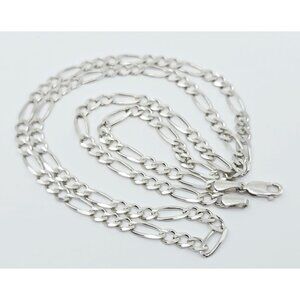 Unique 14K Karat Solid White Gold Designer Figaro Link Chain Necklace - 22.50" L